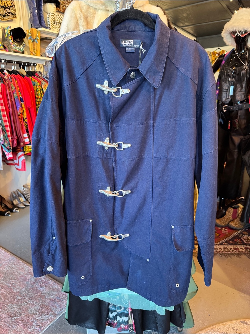 Polo by Ralph Lauren Fireman Jacket Navy Toggle Trench Coat- L